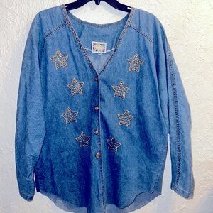 VTG Monique Fashions Button Down Denim Gold Shirt Women's Size 16